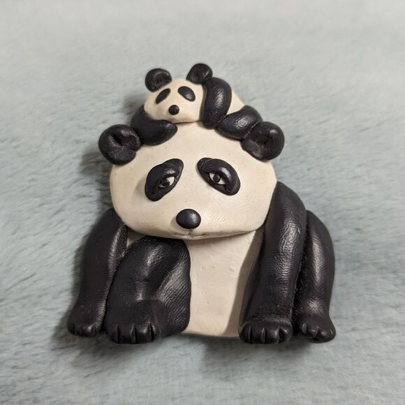 Vintage Artisan Made Panda Brooche - Picture 1 of 8